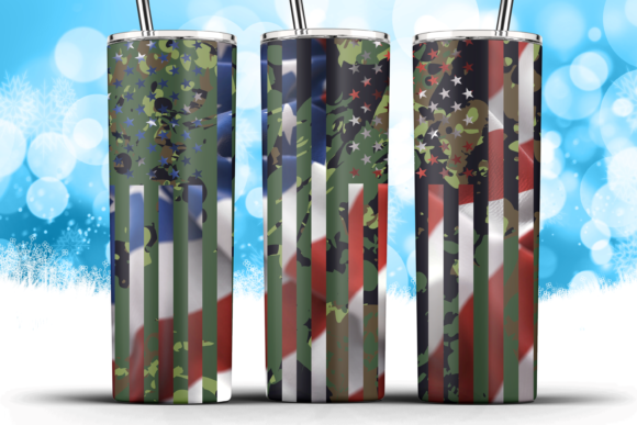 American Flag Green Camo 20oz Wrap