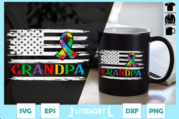 Autism Grandpa American Flag Graphics and Crafts