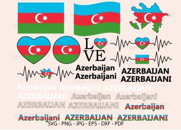 Azerbaijan Flag Bundle SVG, Love, Waving