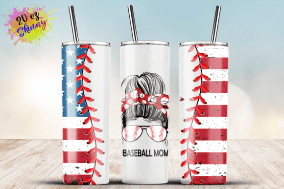 Baseball Mom American Flag White Leather Graphics and Crafts