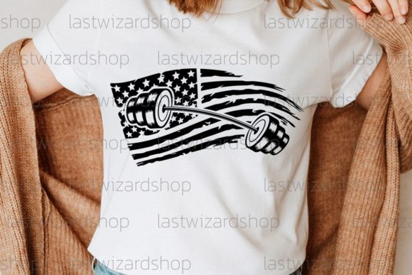Distressed American Flag Barbell Svg Graphics