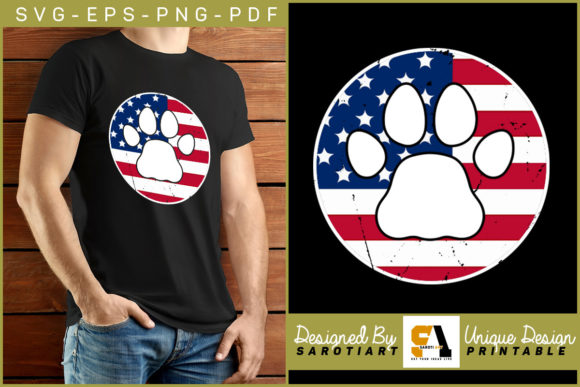 Dog Vintage USA Flag Design Paw Vector
