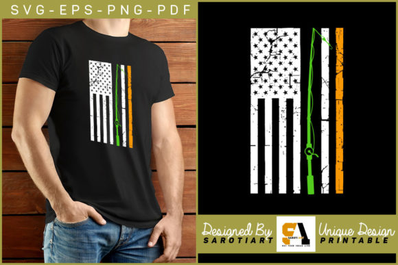Fishing Irish Color with USA Flag Rod Graphics