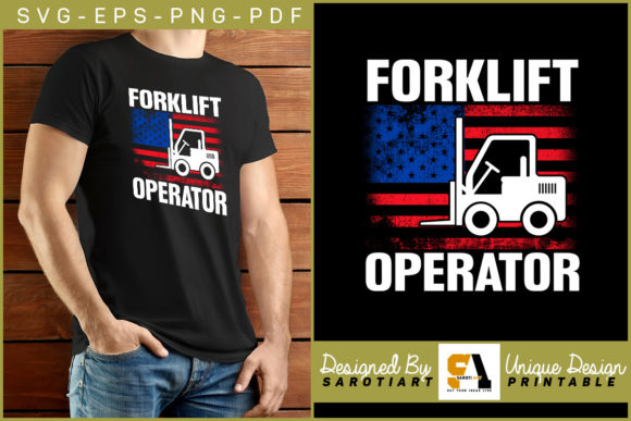 Forklift Operator with USA Grunge Flag Graphics