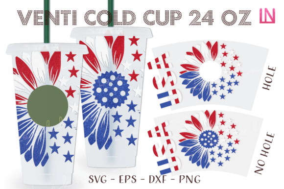 Half Sunflower USA Flag Venti Cup Wrap