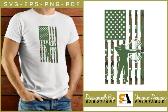 Hunting Silhouette with USA Flag Design Graphics