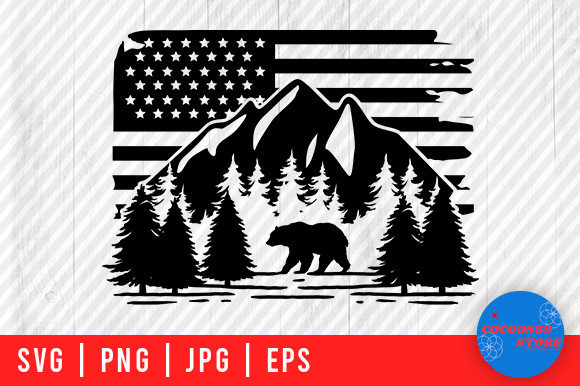 Mountain Bear on American Flag Svg Graphics