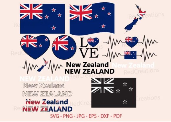 New Zealand Flag Bundle Svg, Love Graphics and Crafts