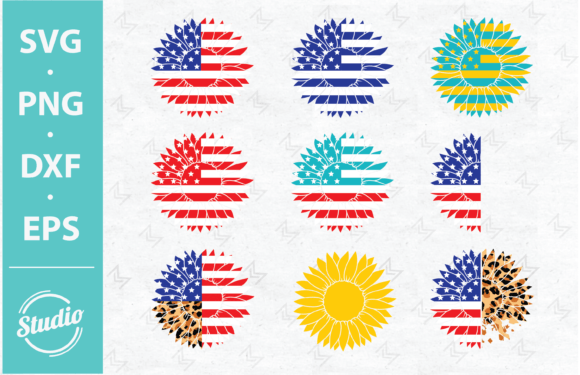 Patriotic Flag Sunflower Svg 4th of July