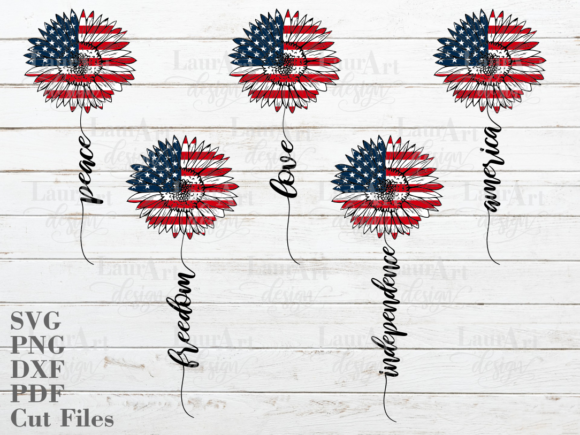 Patriotic Sunflower 4th of July USA Flag Graphics