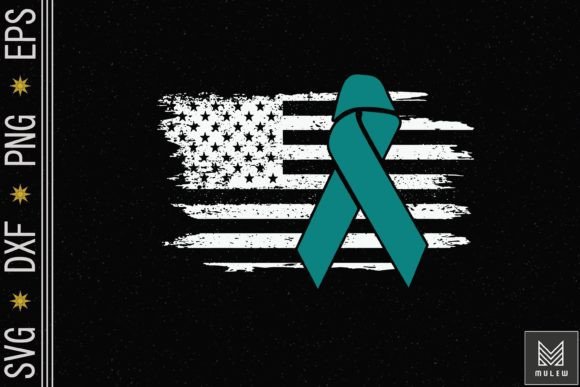 PTSD Teal Ribbon Distressed US Flag Graphics and Crafts