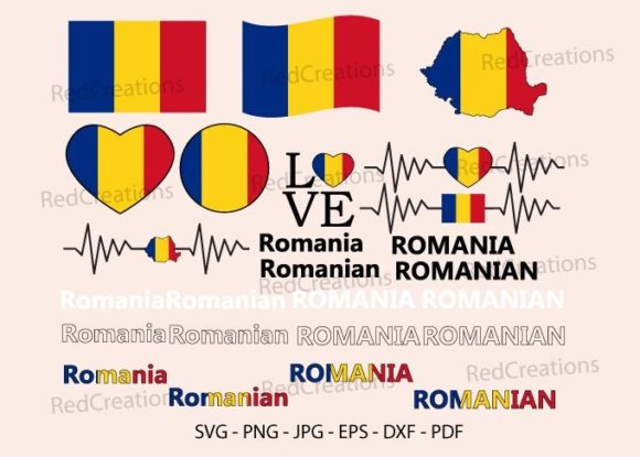Romania Flag Bundle Svg, Love, Waving