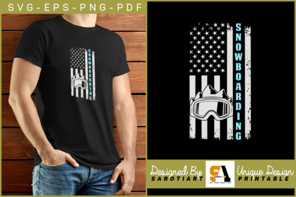Snowboarding with USA Flag Printable PNG