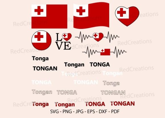 Tonga Flag Bundle Svg, Love, Waving