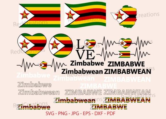 Zimbabwe Flag Bundle Svg, Love, Heart Graphics